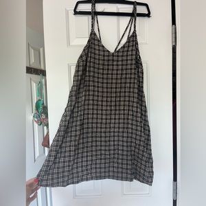 Black gray tan plaid cotton dress